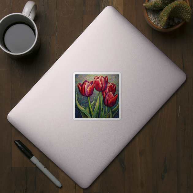 Trio of Deep Red Folk Art Tulips by EpicFoxArt